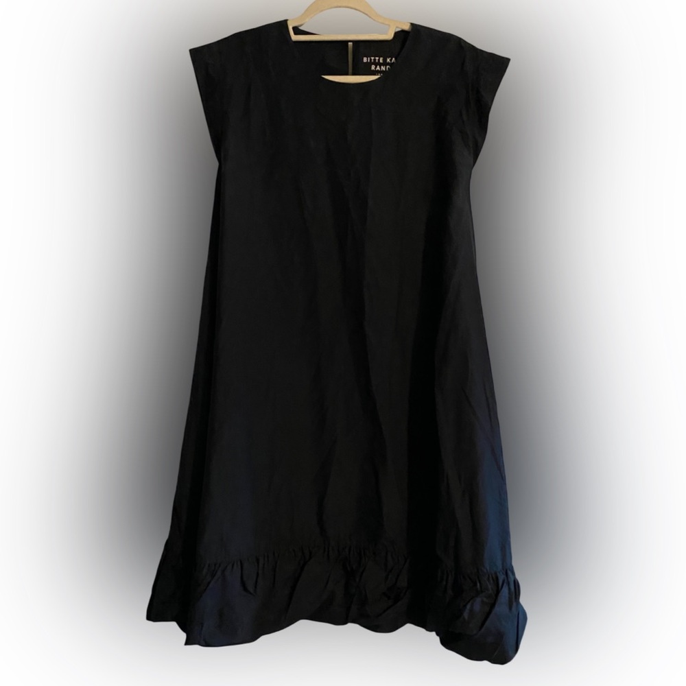 Bitte Kai Rand Cap Sleeve Cotton Silk Blend Ruffle Bottom Dress Black Medium
